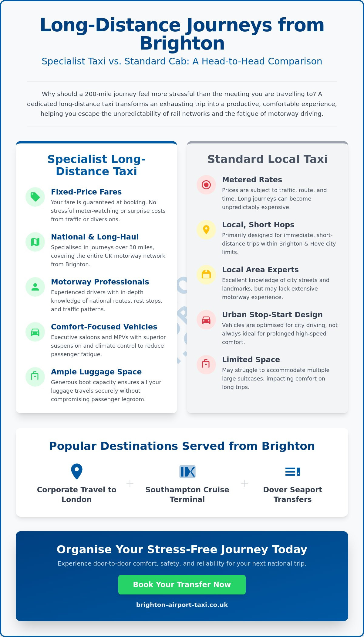 Long Distance Taxi Service Brighton: Professional National Transfers
